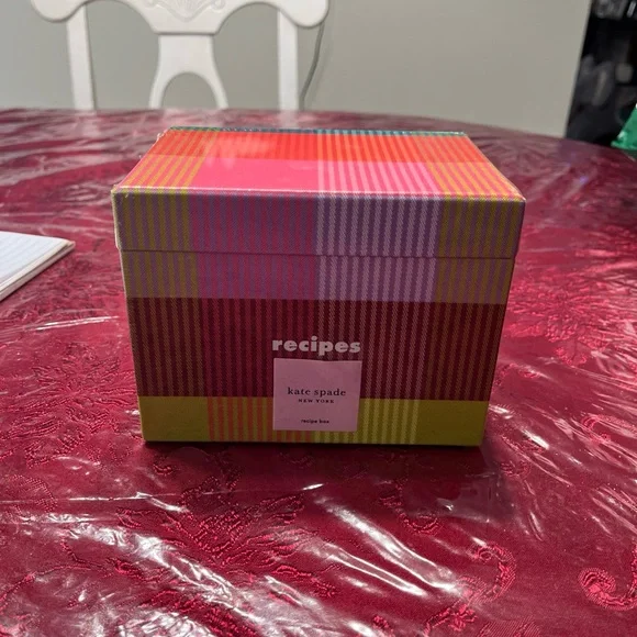 Kate Spade Multicolor Plaid Recipe Box New - Picture 1 of 6